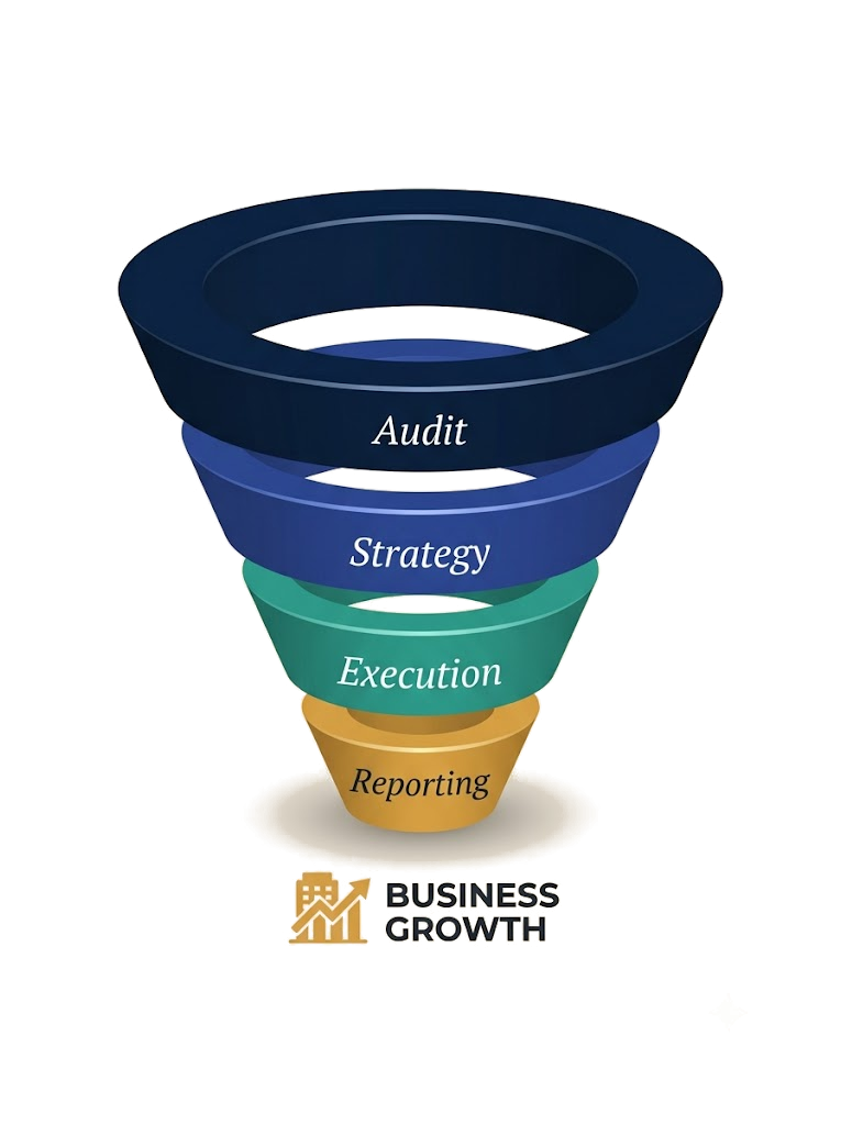 Our process: Audit, Strategy, Execution, Reporting